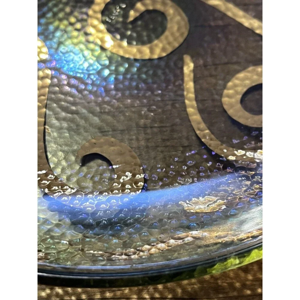 Pier 1 Vintage Hand Painted Glass Gold Iridescent Salad Bowls 5 Made in Italy